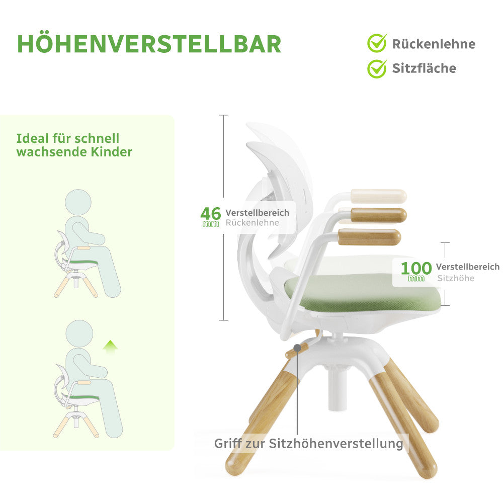 LEVI - design höhenverstellbarer Ergonomischer Kinderstuhl, drehbar und rundum komfortabel