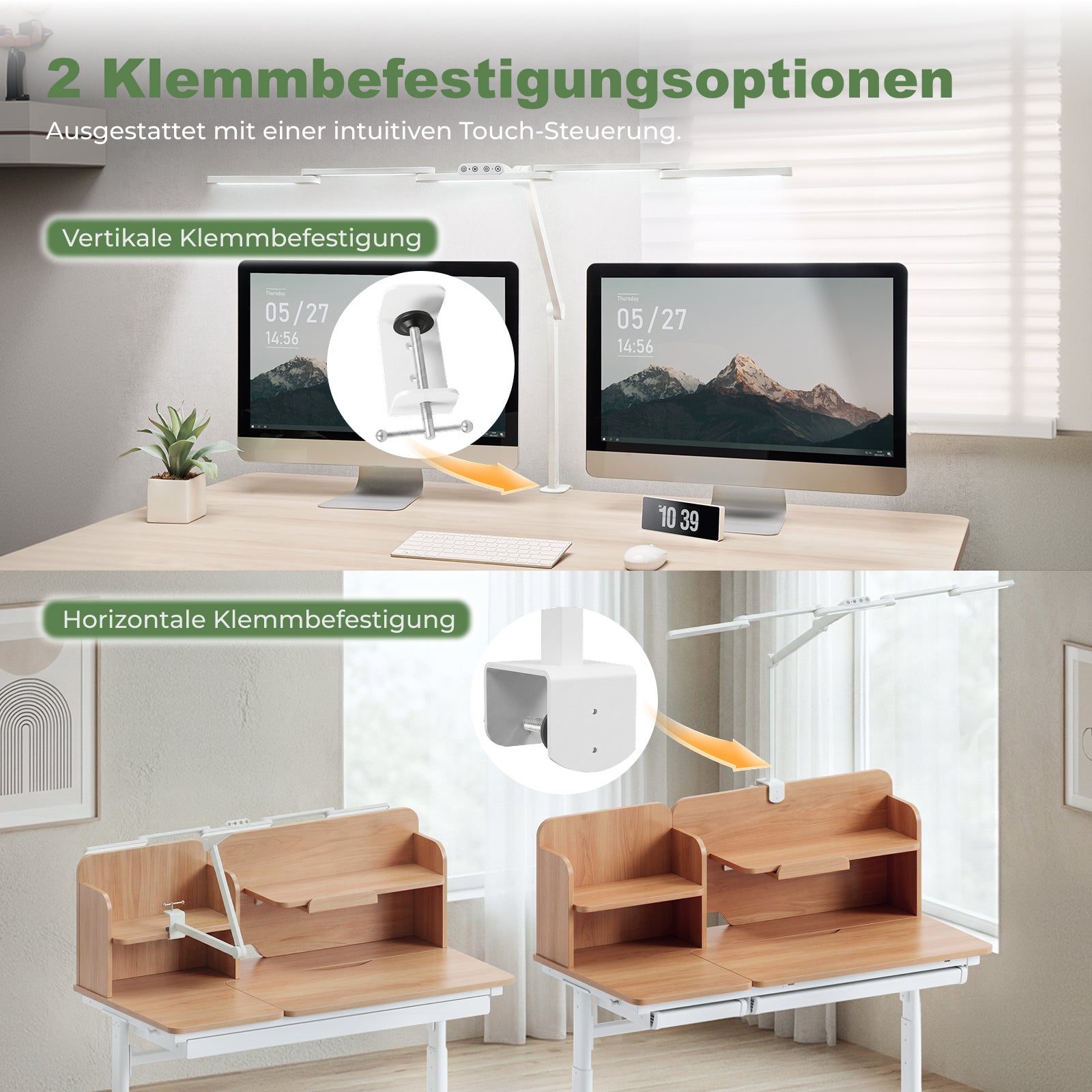 HOKO LED Desk Lamp with Clamp, 3 Light Bars, 1050 mm, 1300 lm, Dimmable, 3000–6000 K