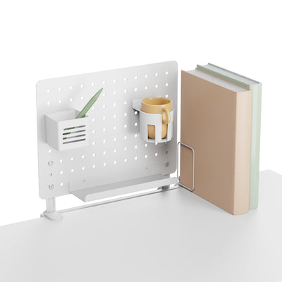 TINO Memo Pegboard SET,  Lochwand Organizer in Weiß für Kinderschreibtisch, Stecktafel mit Haken & Ablage